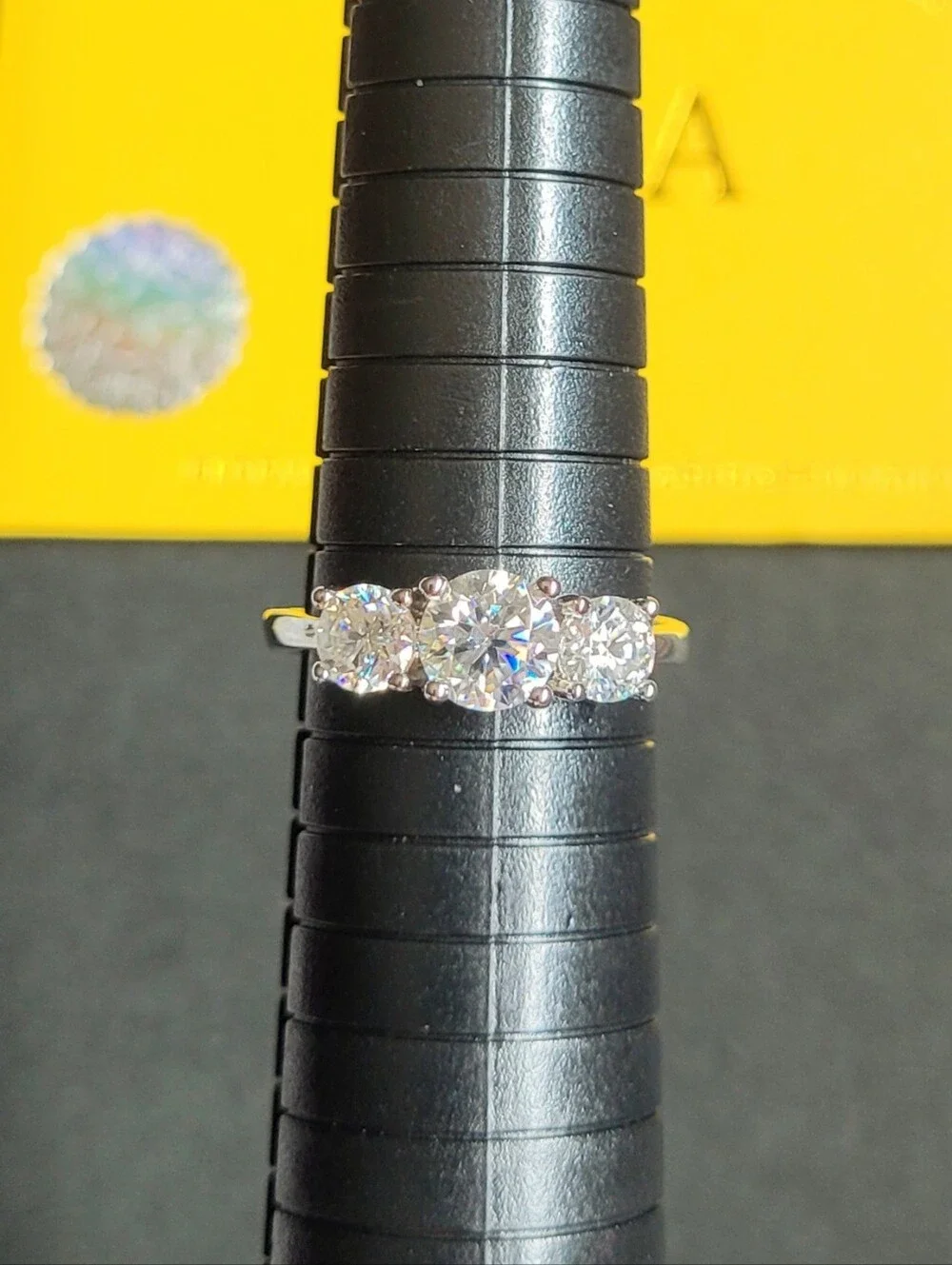 Stunning 2.0 CTW Three-Stone Moissanite Ring 14kt White Gold Plated D VVS1, Sz 9